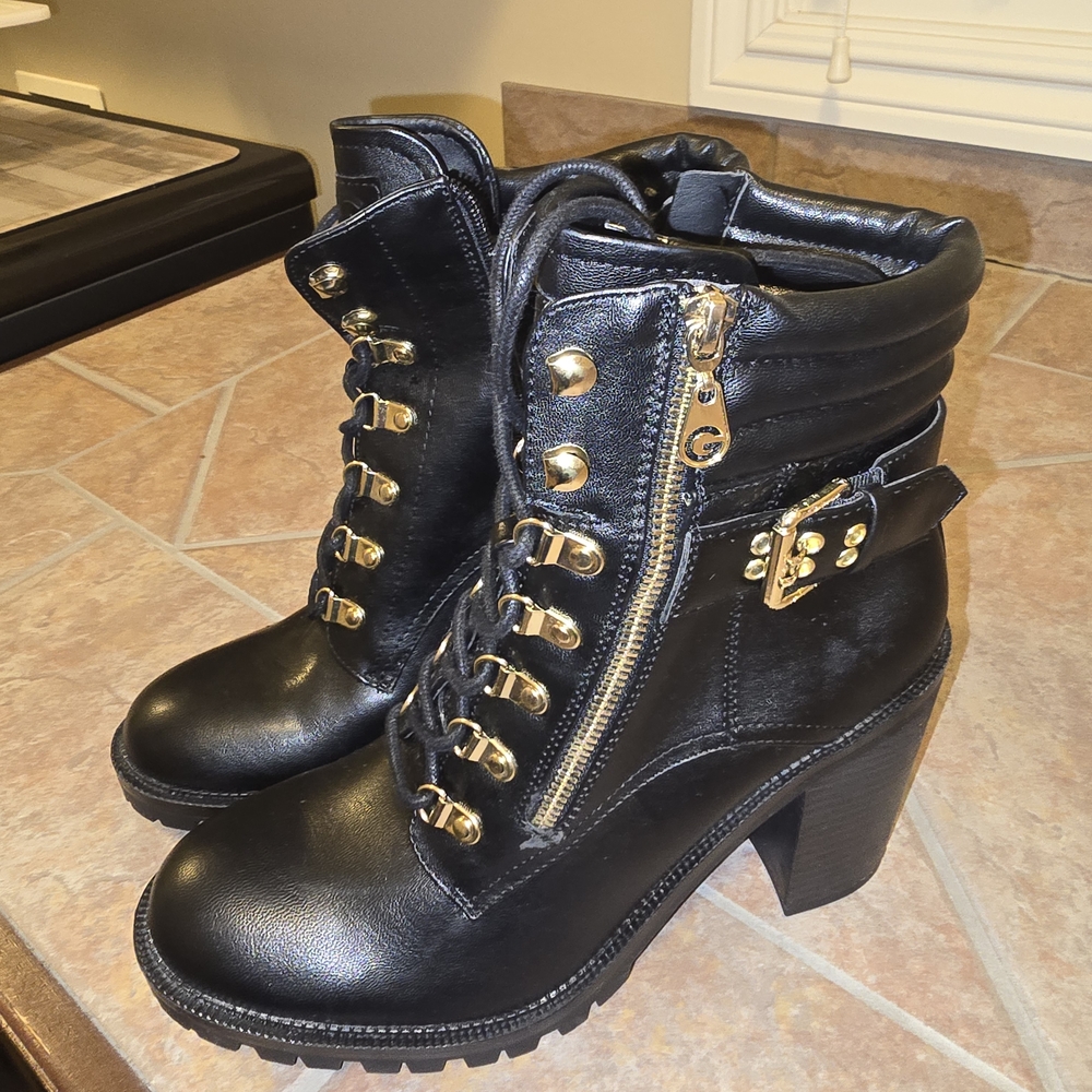 Black Heeled Combat Boots – Gold Hardware - Picture 2 of 5